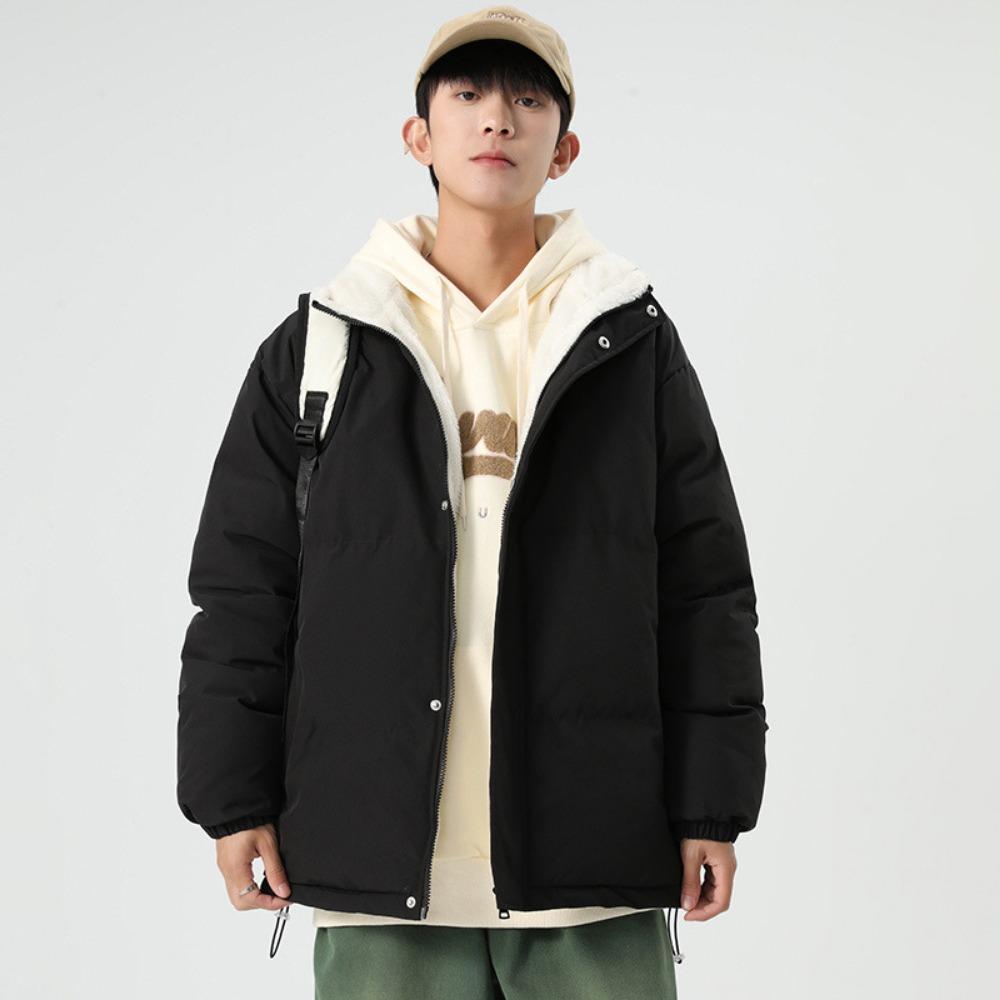 Однотонная утолщенная теплая овчинная куртка с воротником-стойкой, теплая, повседневная, свободного кроя, на хлопковой подкладке, для мужчин и женщин