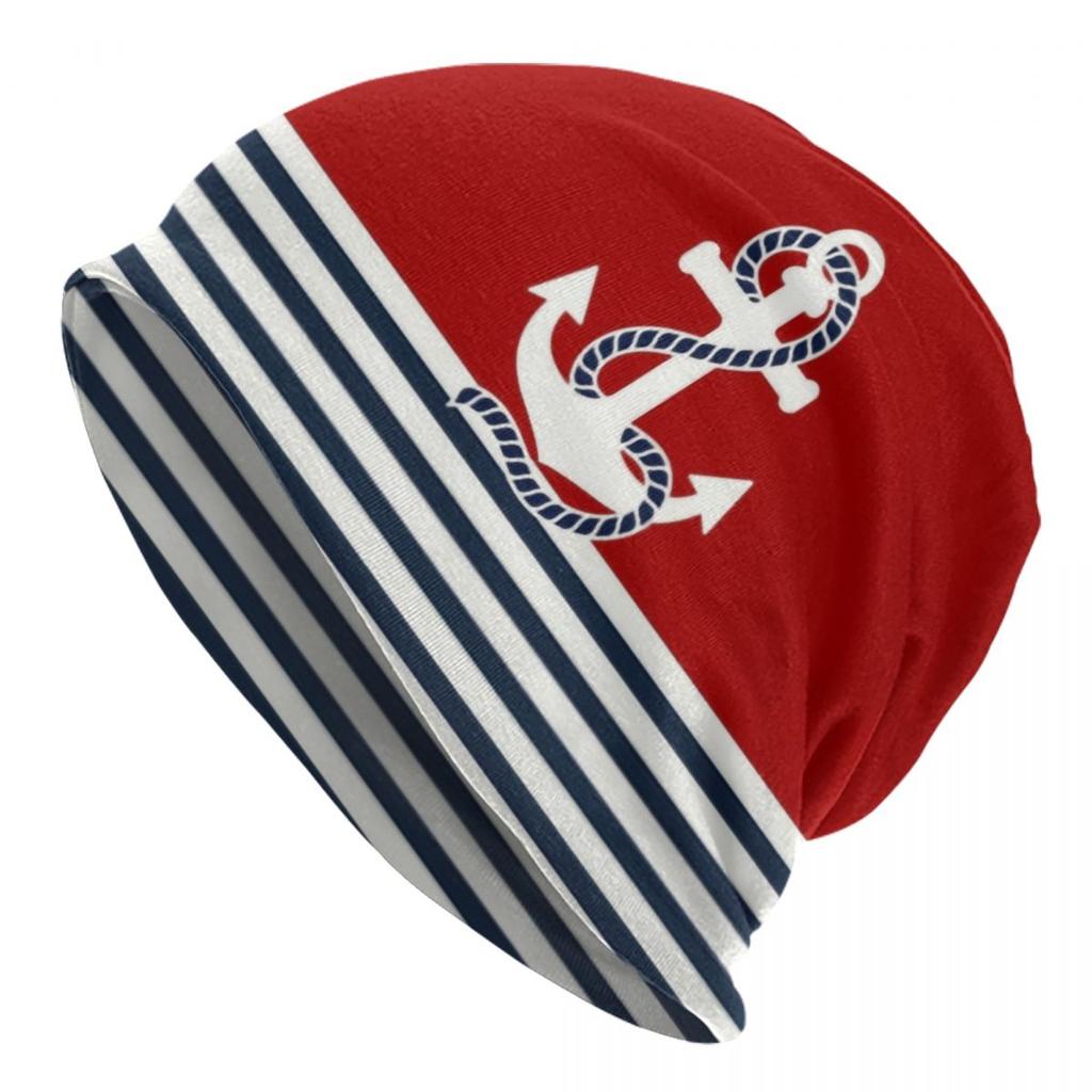 Navy Blue Nautical Wheel Anchor Skullies Beanies Caps Unisex Women Unisex Fashion Winter Warm Knitting Hat Adult Bonnet Hats
