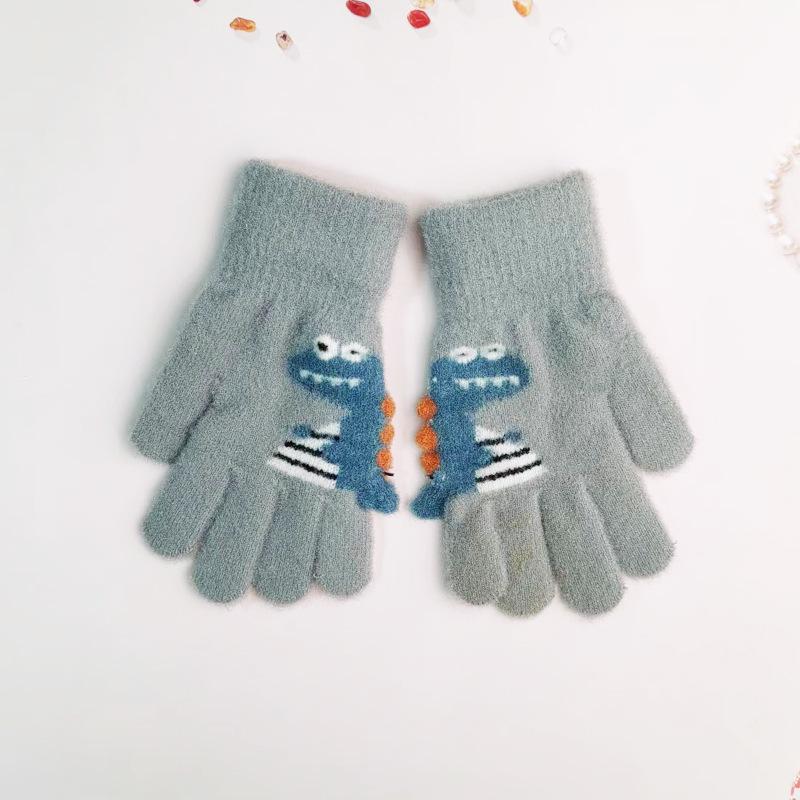 Детские зимние толстые вязаные перчатки для детей 4-8 лет, теплые плюшевые детские зимние перчатки с мультяшным динозавром