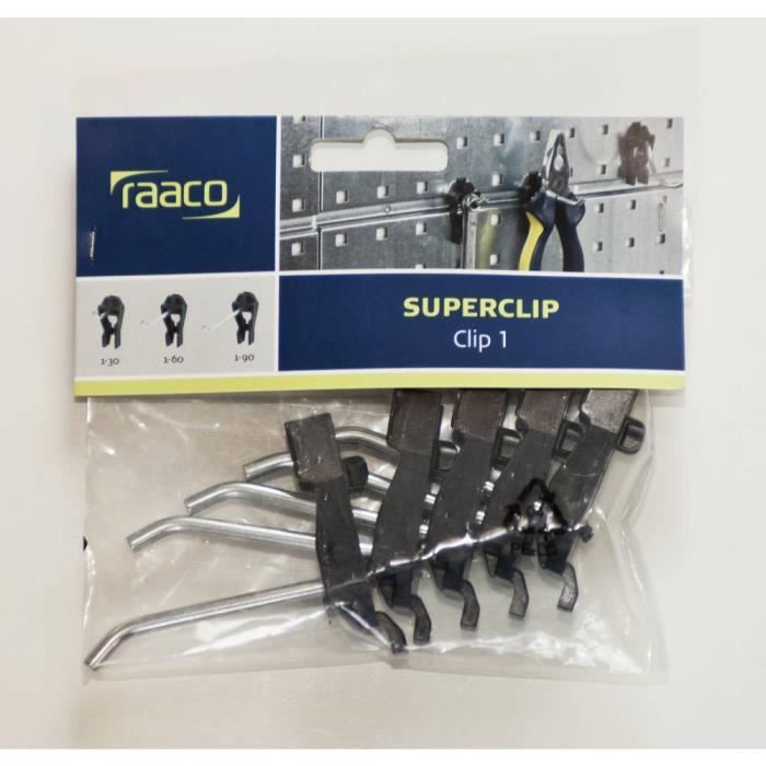 Crochet à outils clip coudé - RAACO - 110778 - Superclip - Pack 5 pcs - Blanc