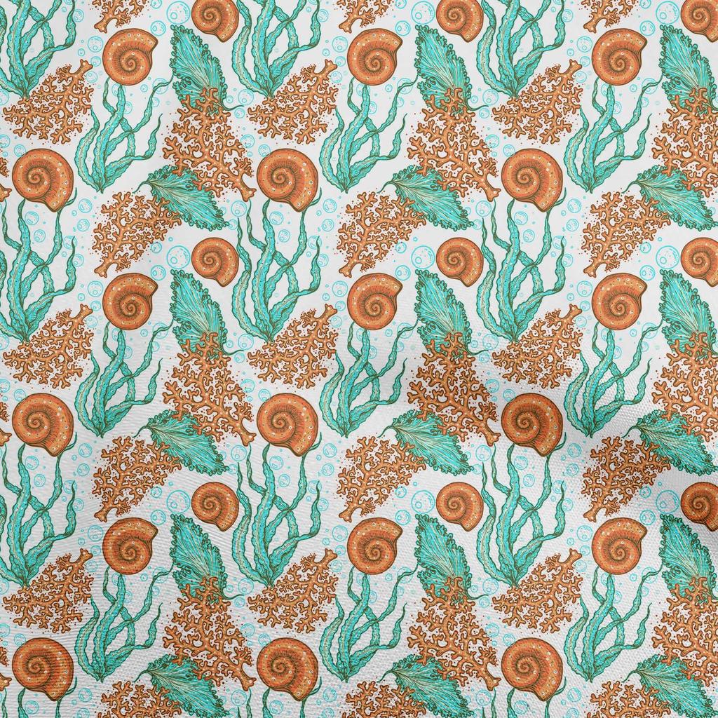 oneOone Хлопчатобумажная гибкая пыльно-бирюзовая зеленая ткань, морские ракушки, океанский швейный материал, ткань с принтом в ярдах, 40 дюймов