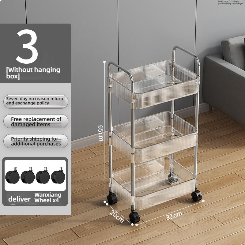 Новая акриловая тележка для хранения на колесиках 2025 года - прозрачная многоярусная стойка для хранения, подходит для кухонных и гостиных стеллажей для хранения