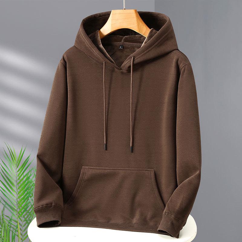 2025 Autumn/Winter Unisex Fleece-Lined Hooded Sweatshirt: Youth Fashion Trend, Solid Color, Versatile, Thickened Design.