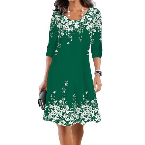 Женское весеннее платье трапециевидной формы с цветочным принтом, большие качели, с длинным рукавом, с круглым вырезом, повседневное, свободное, элегантное, контрастного цвета, женское повседневное платье миди