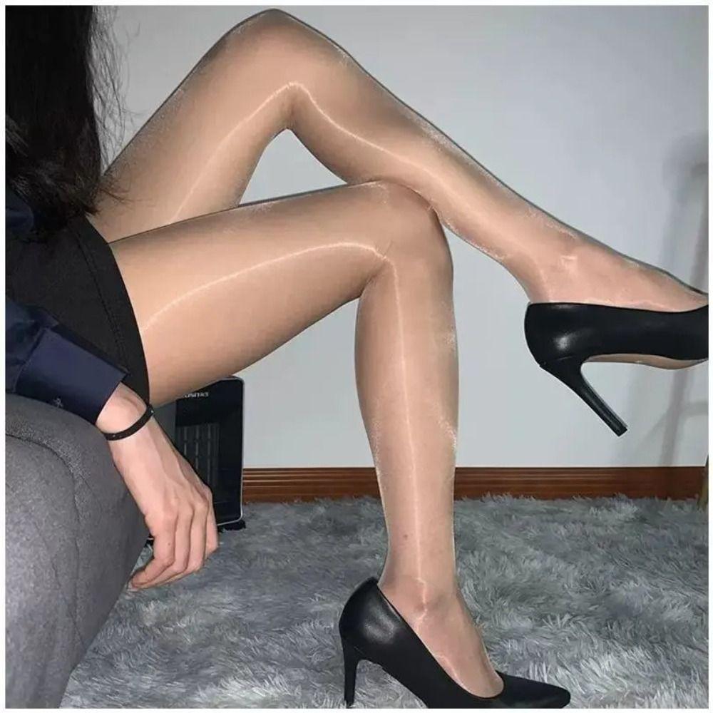 High Waist Shimmer Tights 360°Seamless Crotch Shaping Silk Stockings Sheer Pantyhose Girls