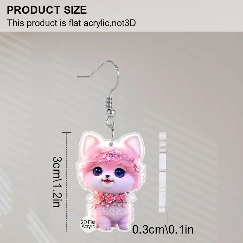 2D Flat Pink Cat Earrings Cute Cat Pattern Acrylic Dangling Earrings Pet Lover Accessories Gift