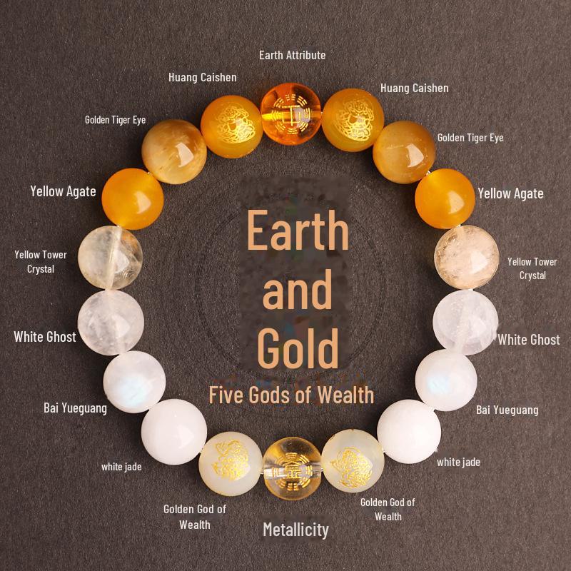 Двойной элемент Вода и Дерево Пятисторонний Бог Богатства Благоприятный Кристалл Браслет для Мужчин и Женщин
