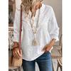 Fashion V Neck Loose Hollow Out Women Office Blouse Elegant Spring Autumn Casual New White Commuter Embroidered Lace Top Simple Chiffon Shirt Clothing