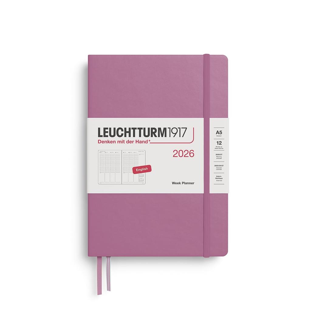 Планировщик Leuchtturm 2026, начало в январе, A5 недельный вертикальный, пыльно-розовый, 372760, официально импортирован