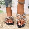 Fashion 2025 Summer Open Toe Women's Slippers Fashion Crystal Outdoor Plus Size Casual New Best Seller Soft Bottom Solid Flat Slippers