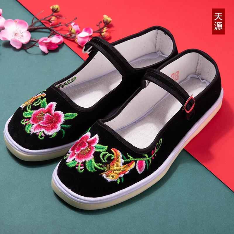Туфли «Старый Пекин», тканевые туфли, женские туфли с вышивкой, нескользящие бабушкины туфли с одним ремешком, туфли для мам, танцевальная обувь