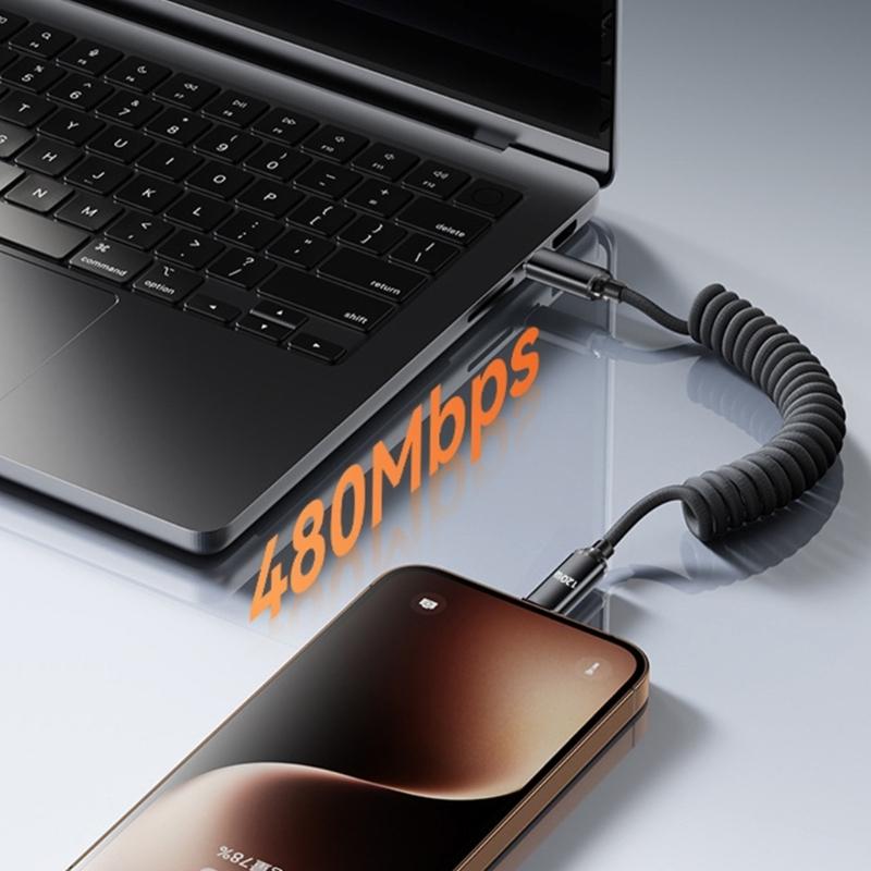 Быстрый кабель питания 120 Вт USB C на Type C Пружинная усиленная оплетка Дизайн против разрыва Подходит для зарядки мобильных устройств