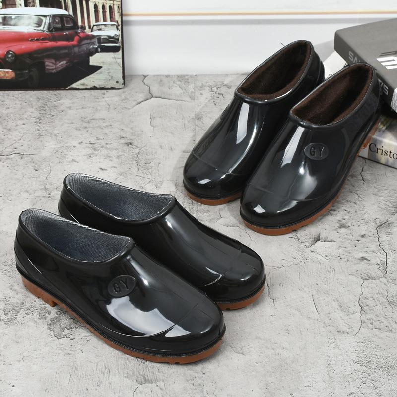 Низкие резиновые дождевые туфли, водные туфли, мужские, взрослые, подошва из говяжьей кожи, теплые водонепроницаемые туфли, резиновые туфли с неглубоким вырезом, галоши, нескользящие, короткие, рабочие, летние
