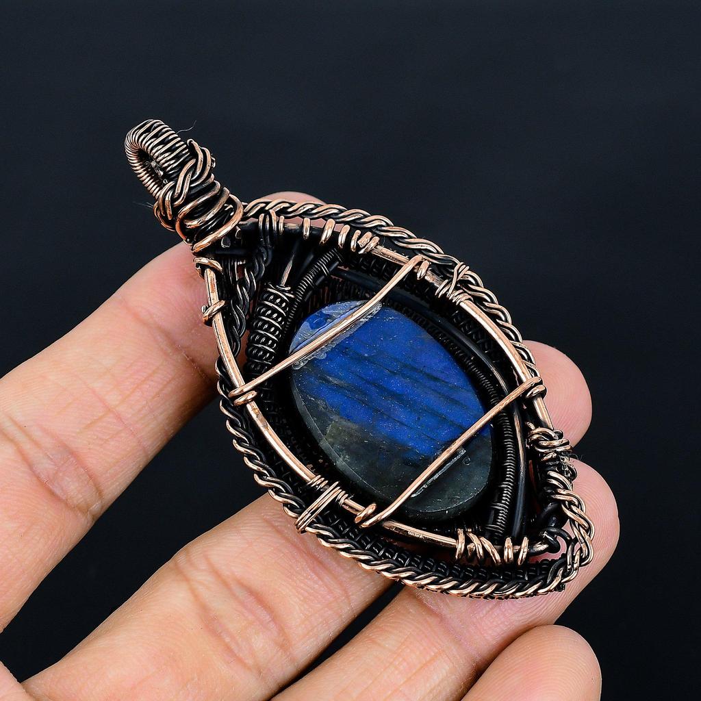 Labradorite Pendant, Handmade Gemstone 999 Copper Wire Wrap Pendant Antique Jewelry, For Gift Copper Jewelry