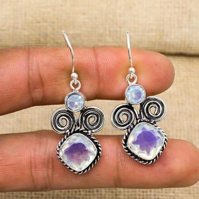 Серьги из цельного серебра 925 пробы с молочным опалом, серьги с драгоценными камнями ручной работы, подарки жене, абсолютно новые серьги