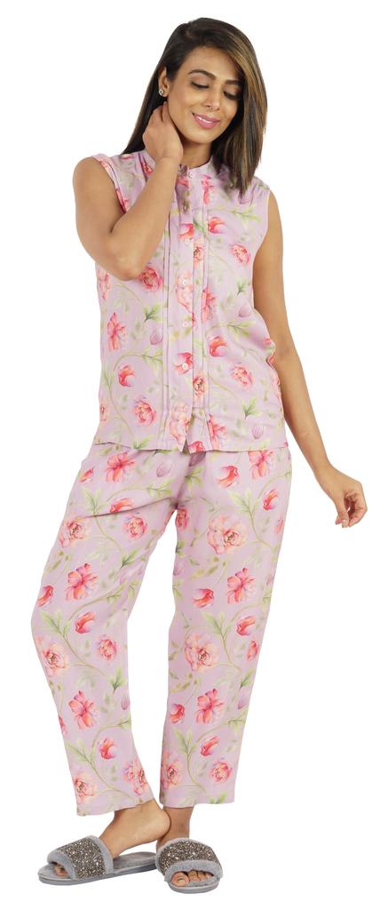 Phagun Pajamas Set Printed Rayon Sleepwear Sleeveless Nightwear For Women