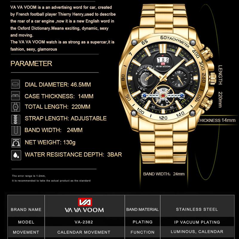 VA VA VOOM Brand Classic Mens Retro Watches Automatic Mechanical Watch Tourbillon Clock Genuine Leather Waterproof Military Wristwatch