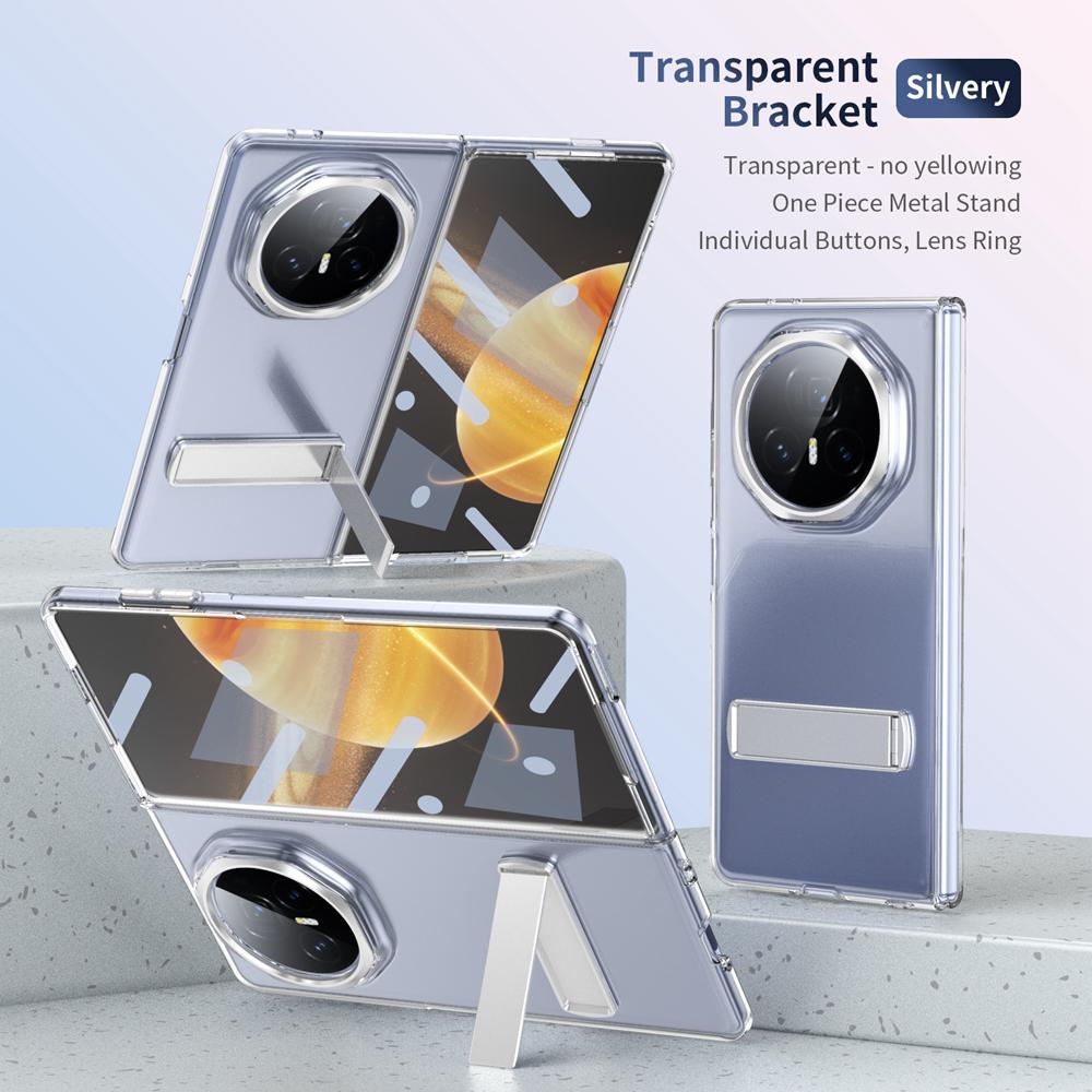 KEYSION Прозрачный чехол для Huawei HONOR Magic V3 Hard PC Metal Kickstand Противоударный чехол для телефона со стеклянным защитным экраном