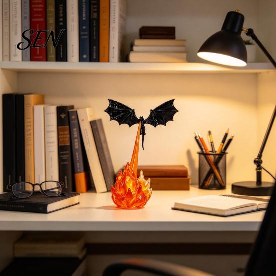 Настольная скульптура дракона, 3D-печатная статуэтка дракона, извергающего огонь, для книжной полки, Декор для книжного уголка, Фэнтезийная фигурка для рабочего стола, Уникальный подарок для любителей, Черный орнамент