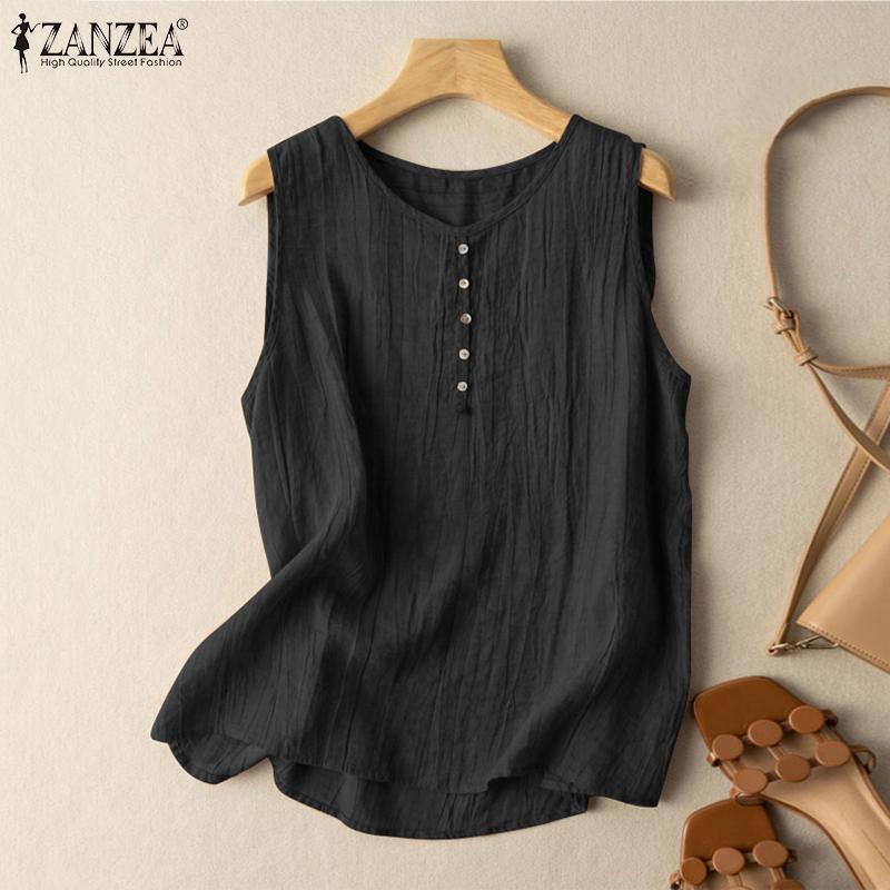 ZANZEA Женские летние хлопковые повседневные майки без рукавов с круглым вырезом
