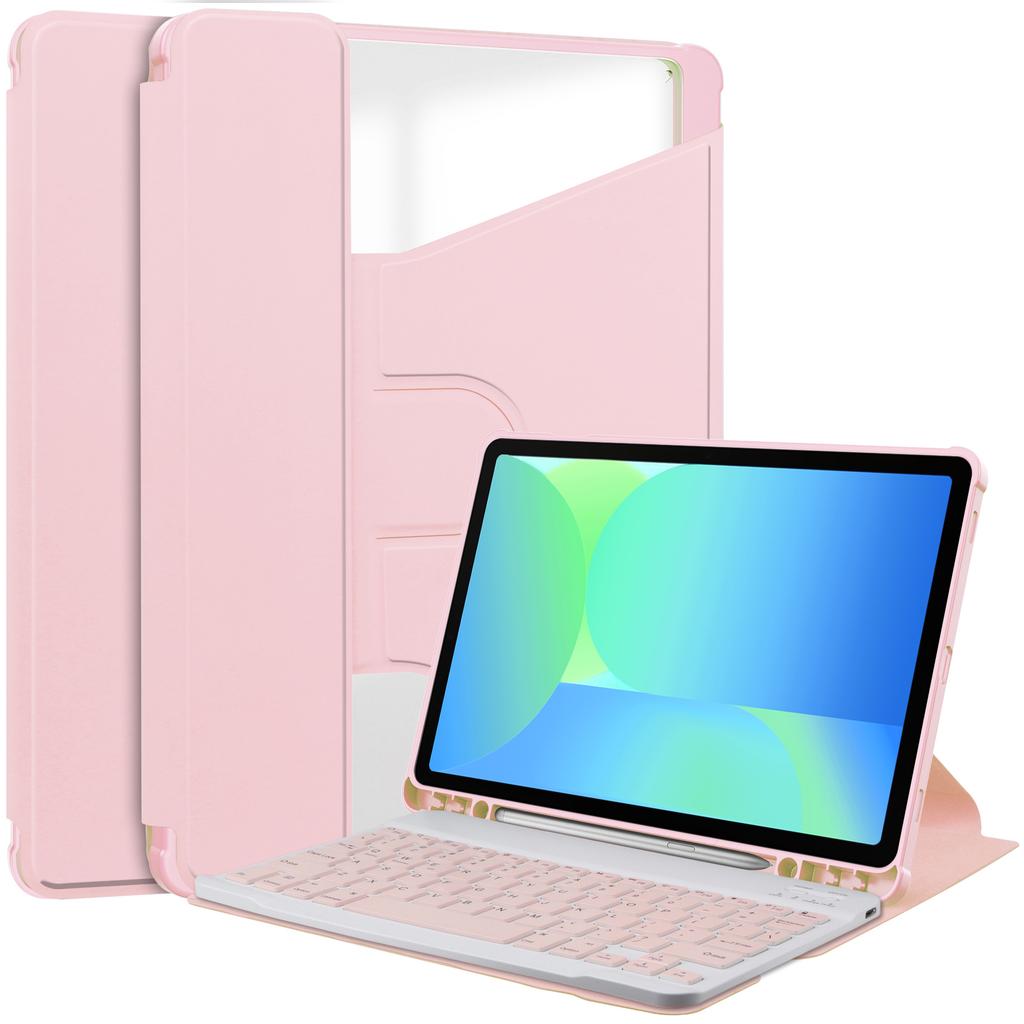 Чехол для Samsung Galaxy Tab S10 Lite/S10 FE/S9 FE, с вращающейся на 360 градусов подставкой, из ПУ-кожи + Акриловая крышка для планшета (Без клавиатуры)