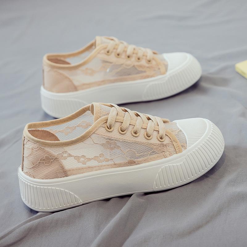 Модная женская обувь 2025 Лето Новые кружевные сетчатые дышащие парусиновые туфли Модный тренд Мягкая подошва Дышащая повседневная обувь Женская