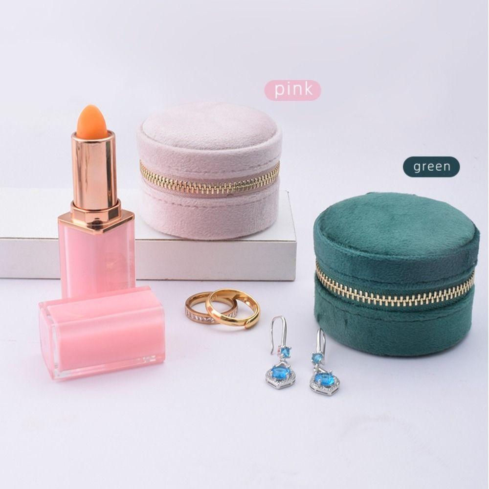 Dustproof Velvet Jewelry Box Round Shape Earrings Rings Bag Portable Jewelry Case Women
