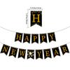 New Year'S Day Theme Party Decorations New Year'S Eve Party Arrangement Black Gold Flag Balloon Paper Flower Ball Set