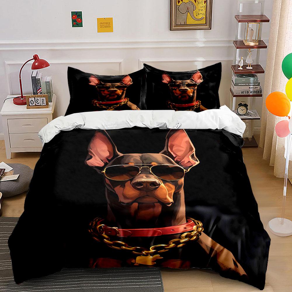 Doberman wearing sunglasses necklace Bedding sets Duvet cover sets Duvet covers Pillowcases(1 * Duvet Cover 2 * Pillowcases without duvet insert)