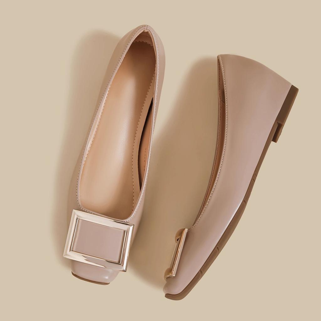 Французские женские туфли-лодочки 2025 летние новые вечерний стиль квадратная пряжка ретро темперамент плоская подошва большой размер увеличение роста туфли Мэри Джейн