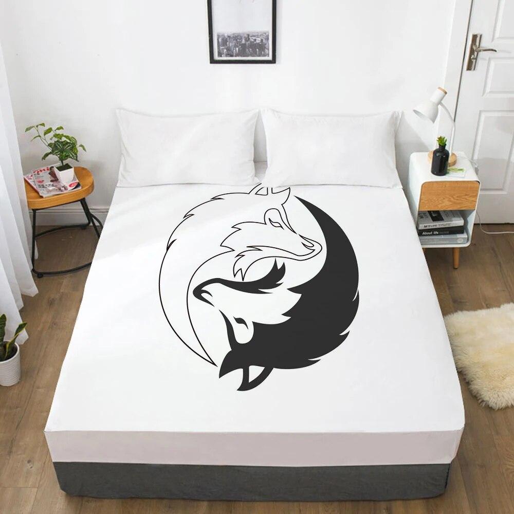 1PC Fitted Sheets Mattress Cover With Elastic Band 3D Bedsheet Linens 200x220 135x200 Bed Sheet Black and White Wolf