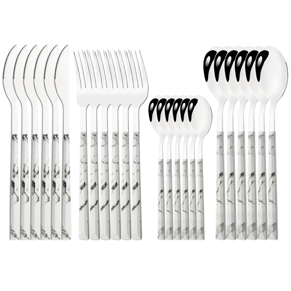 16/24/30Pcs Gold Imitation Wooden Handle Dinnerware Cutlery Set Stainless Steel Tableware Knife Fork Spoons Silverware Western Flatware