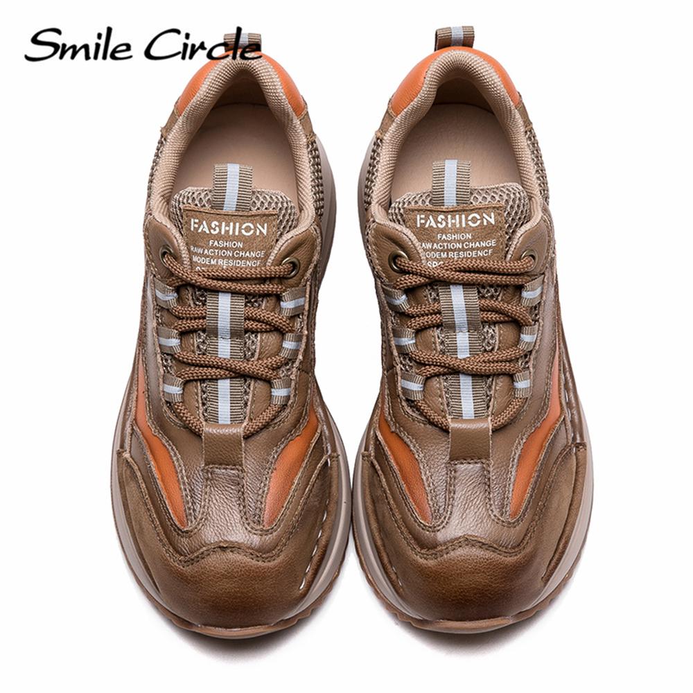 Женские кроссовки из натуральной кожи с круглым носком, увеличивающие рост, модные повседневные туфли на толстой подошве