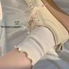 Женские носки до середины икры в японском стиле с оборками и кружевом - Модные, Милые, Летний дизайн однотонной расцветки