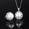 Jewelry Inlaid White Beads Color Inlaid Diamond Round Ring 14Mm Pendant 16Mm Women'S Set