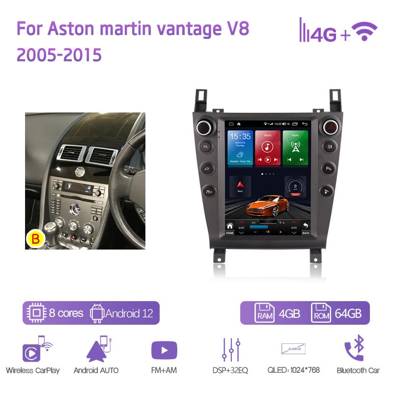 10,4 дюйма Для Aston martin vantage V8 2005-2015 Автомобильный мультимедийный плеер GPS-навигация Android13 8+256 8 ядер CarPlay 4G 360 камера