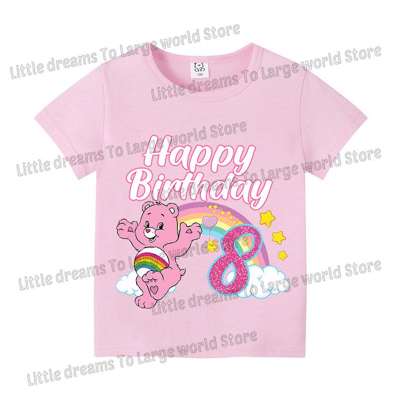 Caring Bears Number Tshirt Girls Birthday Party Supplies 19 Years Short Sleeve Tee Kids Cotton Tops Clothes Base Tshirts Gift