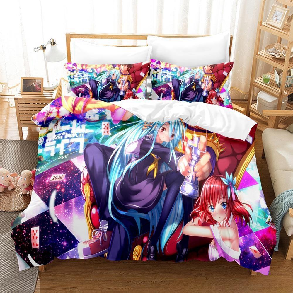 New 3D Printing Kawaii Girls Bedding No Game No Life Bedding Set Cartoon Anime Three-piece Set Adult Kid Bedroom Duvetcover Sets