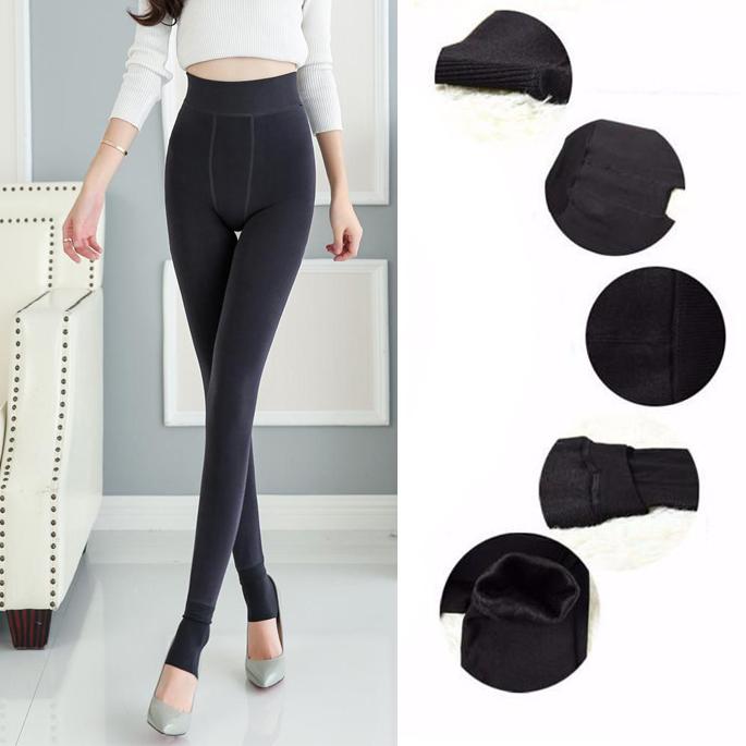Women's Winter Solid ColorThick Velvet Warm Leggings Tight Elastic High Waist Pants