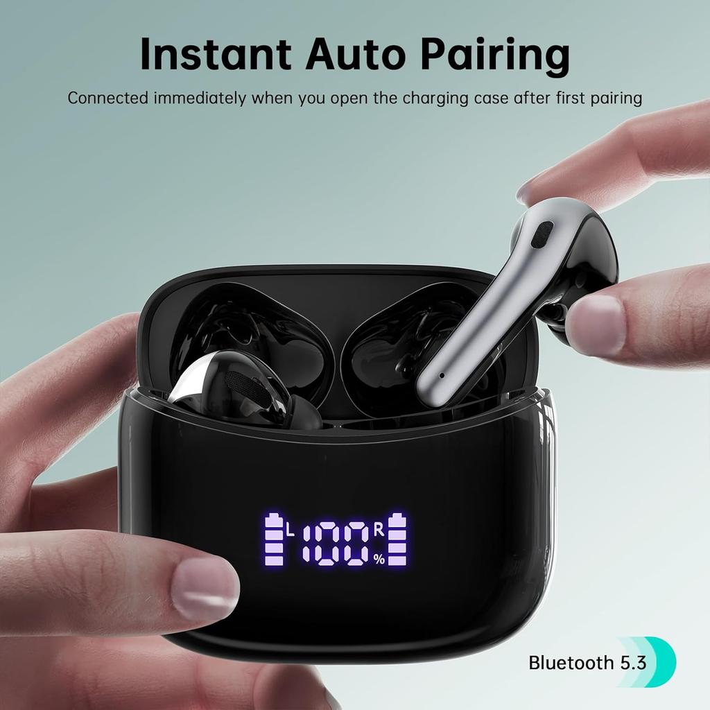 Наушники Bluetooth 5.3, беспроводные наушники, 60 часов воспроизведения, вкладыши со светодиодным зарядным чехлом, внутриканальные наушники, водонепроницаемые IPX7 для бега, тренировок, спорта