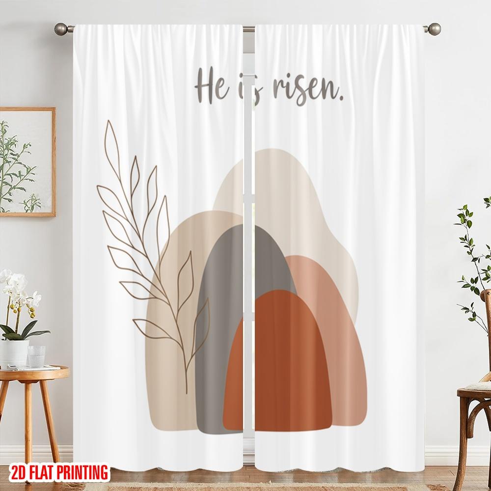2pcs 2D Flat Printing Curtain He Is Risen Easter Polyester Without Electricity 0 for Parties and Everyday Decor Easy Hang Design