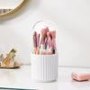Makeup Brush Holder Transparent Dustproof Large Capacity Multi-compartment with Lid 360-degree Rotating Makeup Brush Display Case Office Supplies