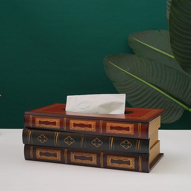 Антикварная деревянная модель книги, коробка для салфеток, декоративная классическая объемная подставка для салфеток, домашняя повседневная необходимость, посуда, орнамент, ремесло