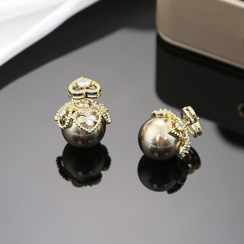 Love Zircon Pearl Stud Earrings Light Luxury High-End Earrings Fashion Temperament Earrings Women