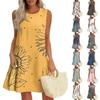 Women's Fashion Casual Sleeveless Round Neck Ruffle Vintage Printed Dresses