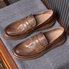Handmade One-Pedal Loafers Men'S Genuine Leather Retro Breathable Soft-Soled Lazy Casual Leather Shoes Men'S British Men'S Shoes