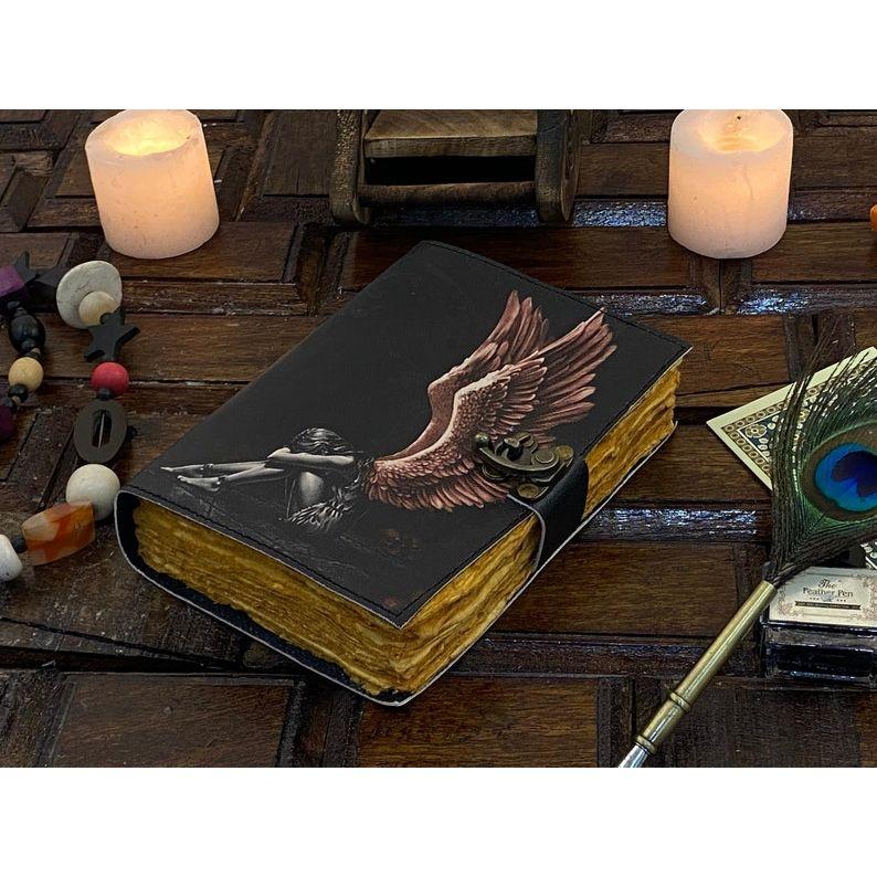 Blank Spell Book Leather Journal with Handmade Deckle Edge Paper Grimoire Witchcrafts Supply Vintage Journal Gifts for Men and Women