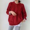 2025 Retro Red Twist Thick Wool Loose Lazy Wind Big Sweater Women's New Year's Knitting Round Neck Pullover Outer Wear