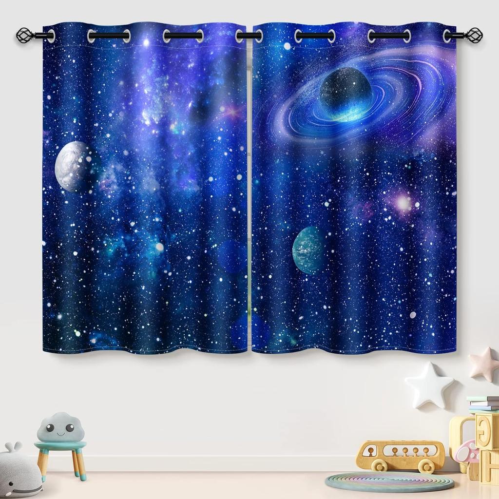 Галактические полузатемняющие шторы для девочек, мальчиков, детей, домашний декор, галактическая вселенная, психоделический Млечный путь, люверсы, термоизоляция