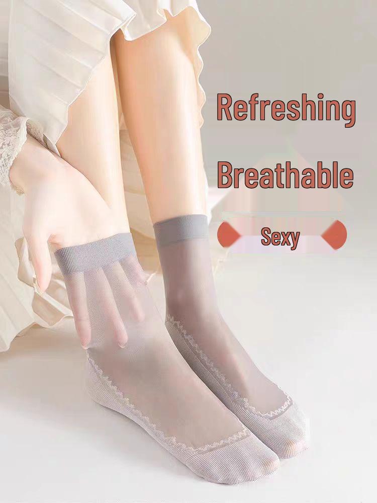 Women's Ultra-Thin Breathable Summer Short Socks: Anti-Snag Cotton Crystal Nude Steel Wire Design